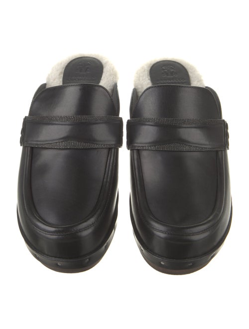Brunello Cucinelli Leather Faux Fur Trim Mules