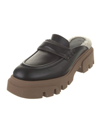 Brunello Cucinelli Leather Fur Trim Mules