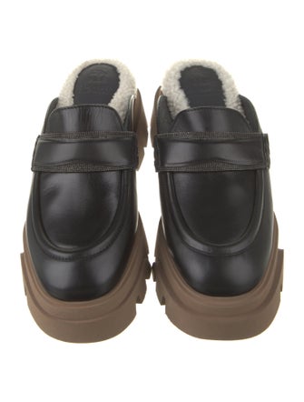 Brunello Cucinelli Leather Fur Trim Mules