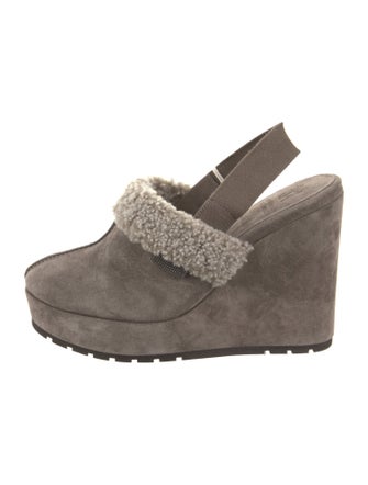 Brunello Cucinelli Suede Fur Trim Slingback Pumps