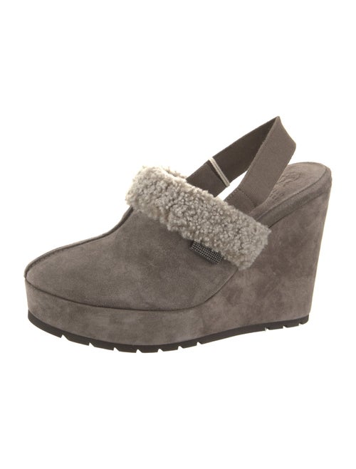 Brunello Cucinelli Suede Fur Trim Slingback Pumps
