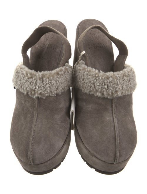 Brunello Cucinelli Suede Fur Trim Slingback Pumps