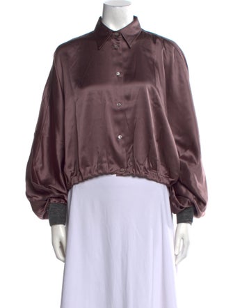 Brunello Cucinelli Silk Long Sleeve Button-Up Top