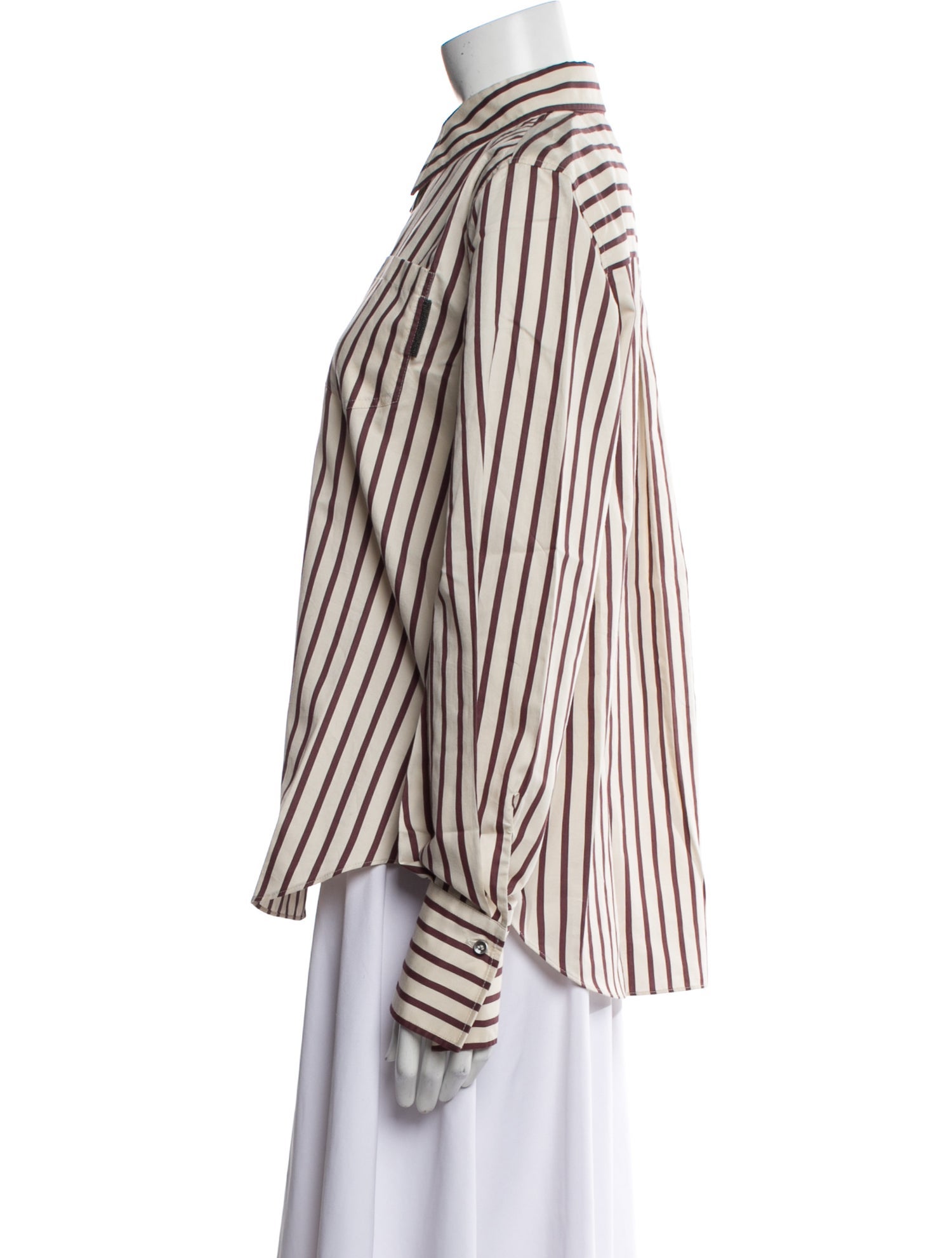 Brunello Cucinelli Striped Long Sleeve Button-Up Top