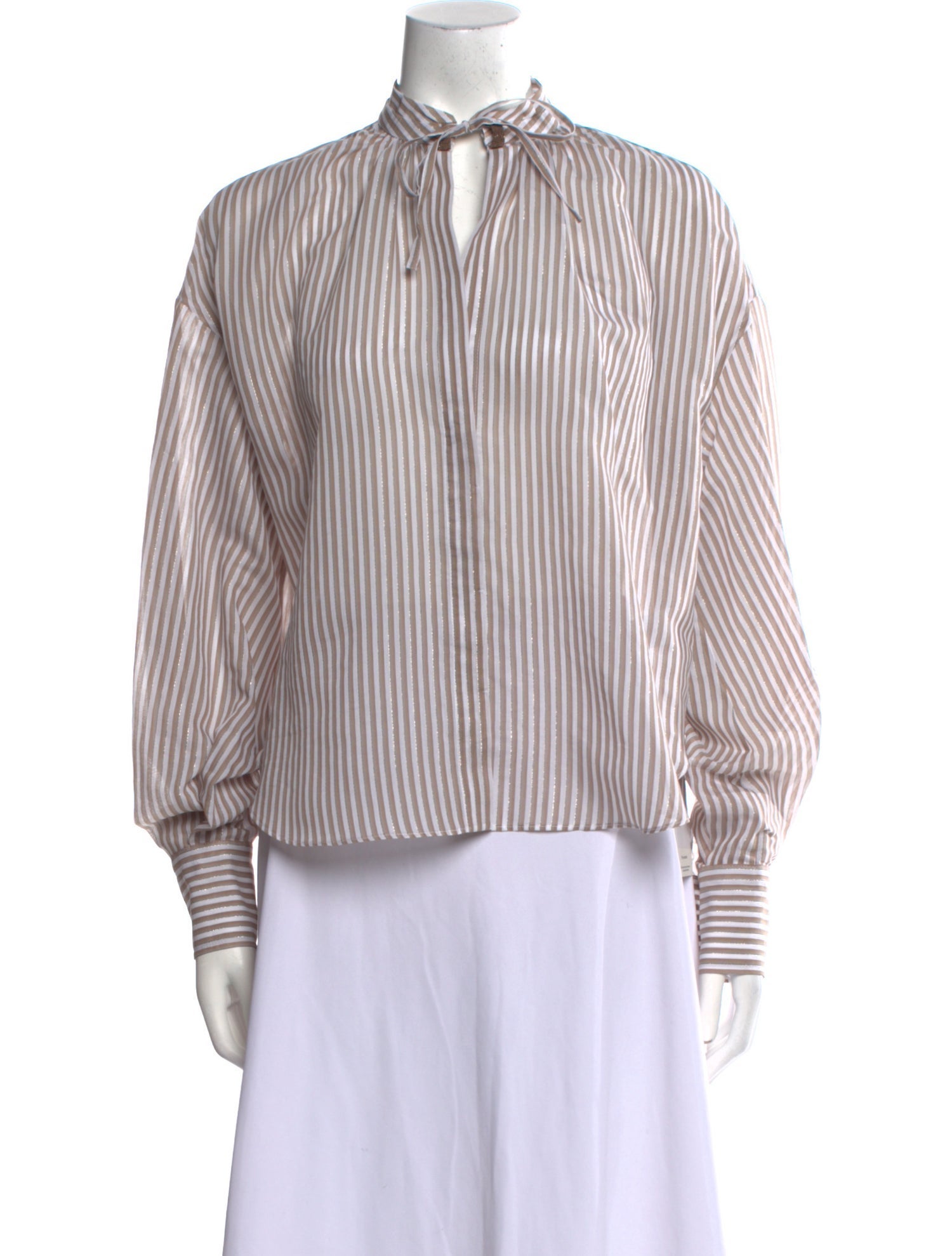Brunello Cucinelli Striped Long Sleeve Button-Up Top w/ Tags