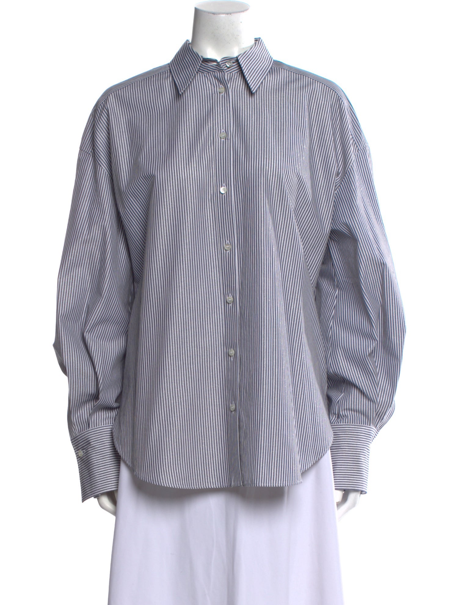 Brunello Cucinelli Striped Long Sleeve Button-Up Top