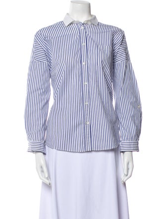 Brunello Cucinelli Striped Three-Quarter Sleeve Button-Up Top