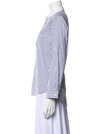 Brunello Cucinelli Striped Three-Quarter Sleeve Button-Up Top