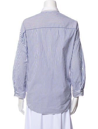 Brunello Cucinelli Striped Three-Quarter Sleeve Button-Up Top