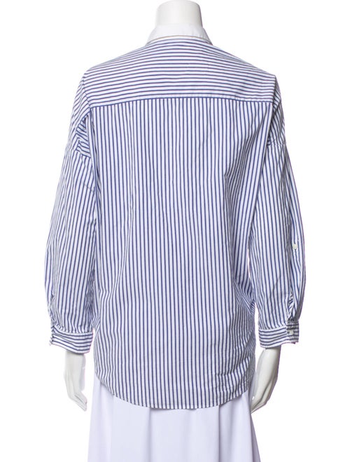 Brunello Cucinelli Striped Three-Quarter Sleeve Button-Up Top