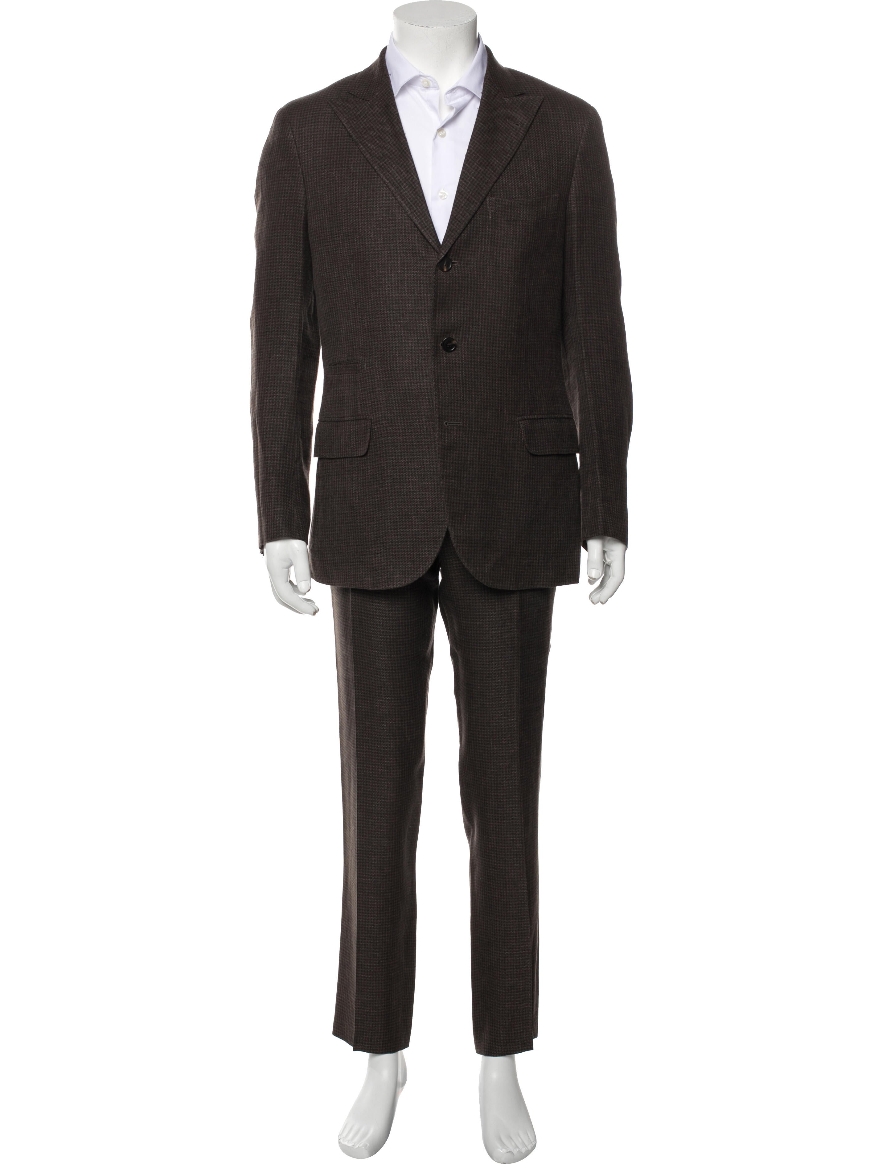 Brunello Cucinelli Linen Plaid Print Two-Piece Suit