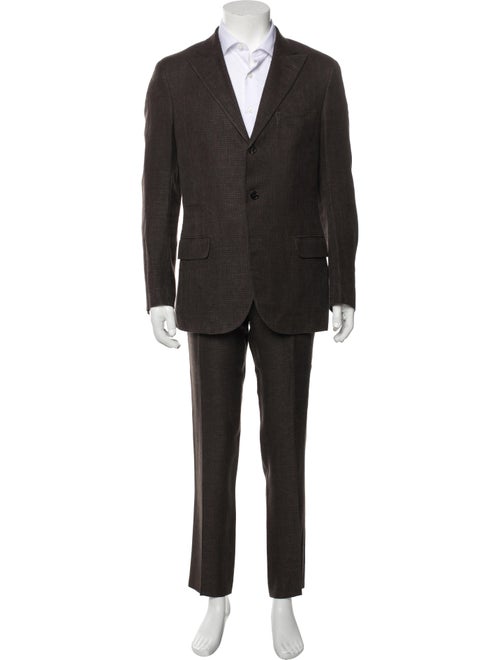 Brunello Cucinelli Linen Plaid Print Two-Piece Suit