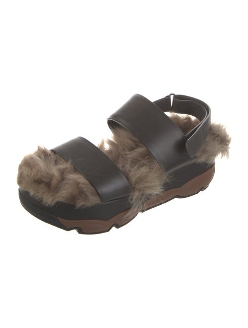 Brunello Cucinelli Leather Fur Trim Slingback Sandals