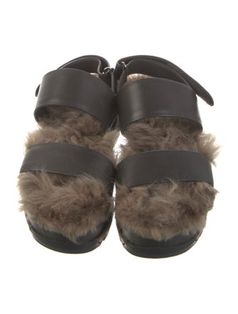 Brunello Cucinelli Leather Fur Trim Slingback Sandals