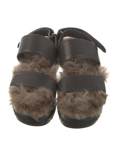 Brunello Cucinelli Leather Fur Trim Slingback Sandals