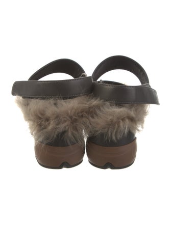 Brunello Cucinelli Leather Fur Trim Slingback Sandals