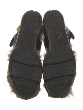 Brunello Cucinelli Leather Fur Trim Slingback Sandals