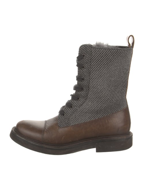 Brunello Cucinelli Leather Printed Combat Boots