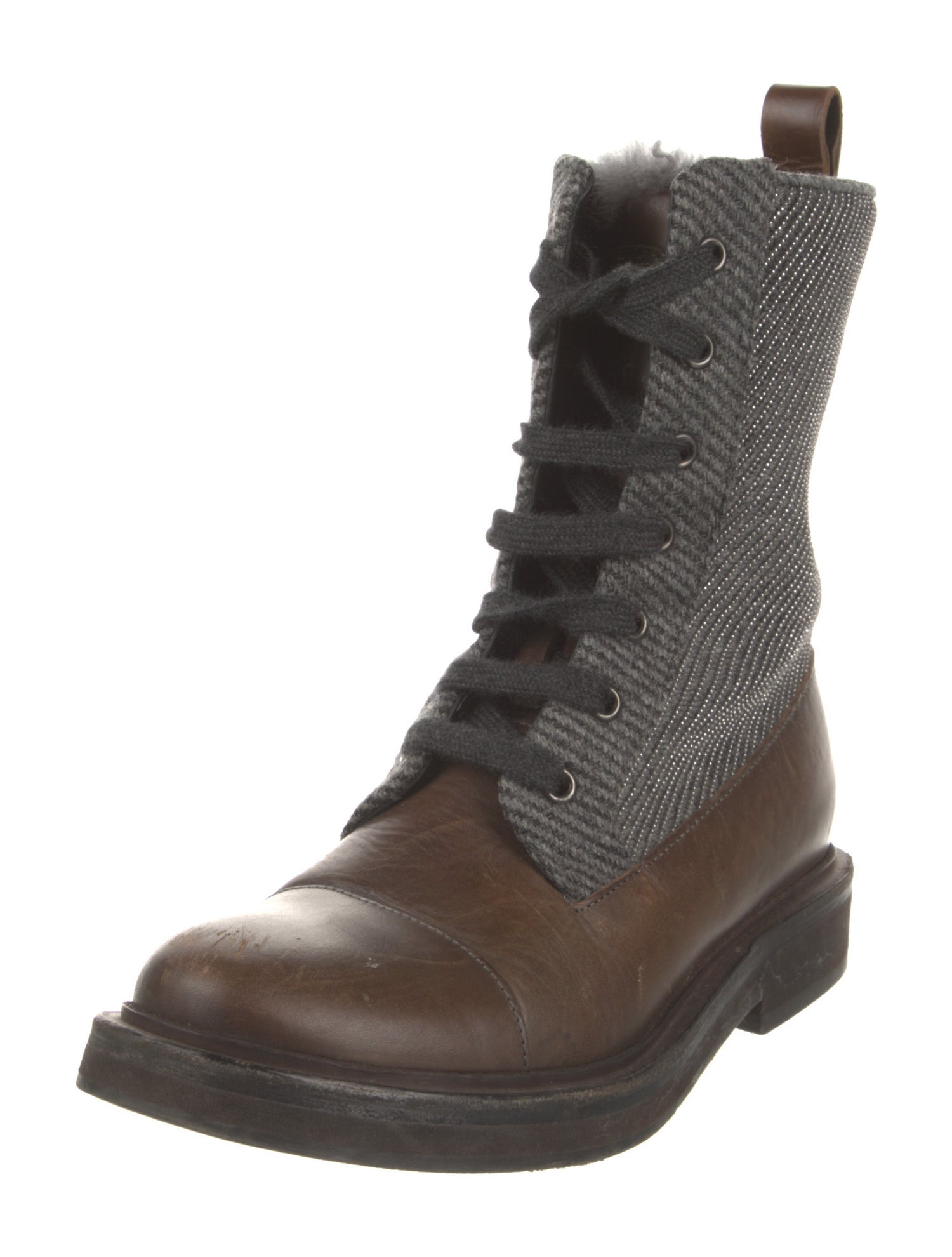 Brunello Cucinelli Leather Printed Combat Boots