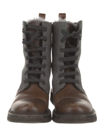 Brunello Cucinelli Leather Printed Combat Boots