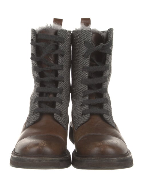 Brunello Cucinelli Leather Printed Combat Boots