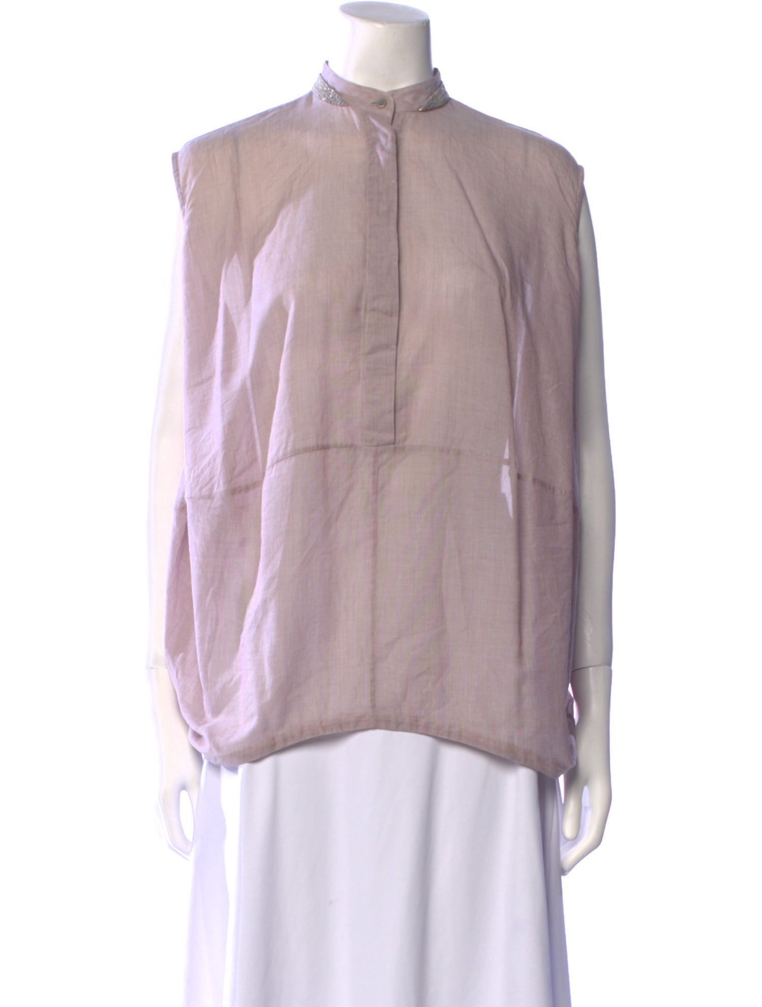 Brunello Cucinelli Mock Neck Sleeveless Blouse