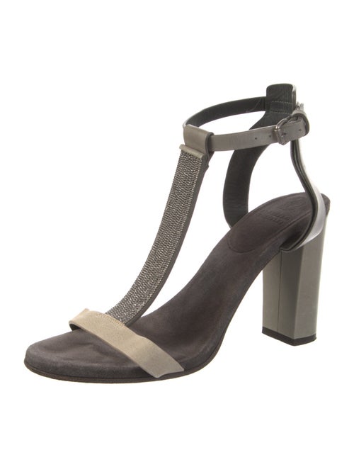 Brunello Cucinelli Monili Leather T-Strap Sandals