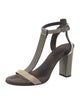 Brunello Cucinelli Monili Leather T-Strap Sandals