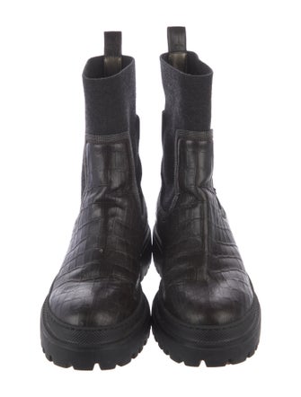 Brunello Cucinelli Leather Beaded Accents Combat Boots