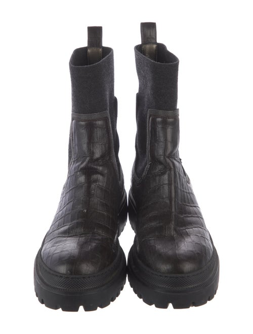 Brunello Cucinelli Leather Beaded Accents Combat Boots