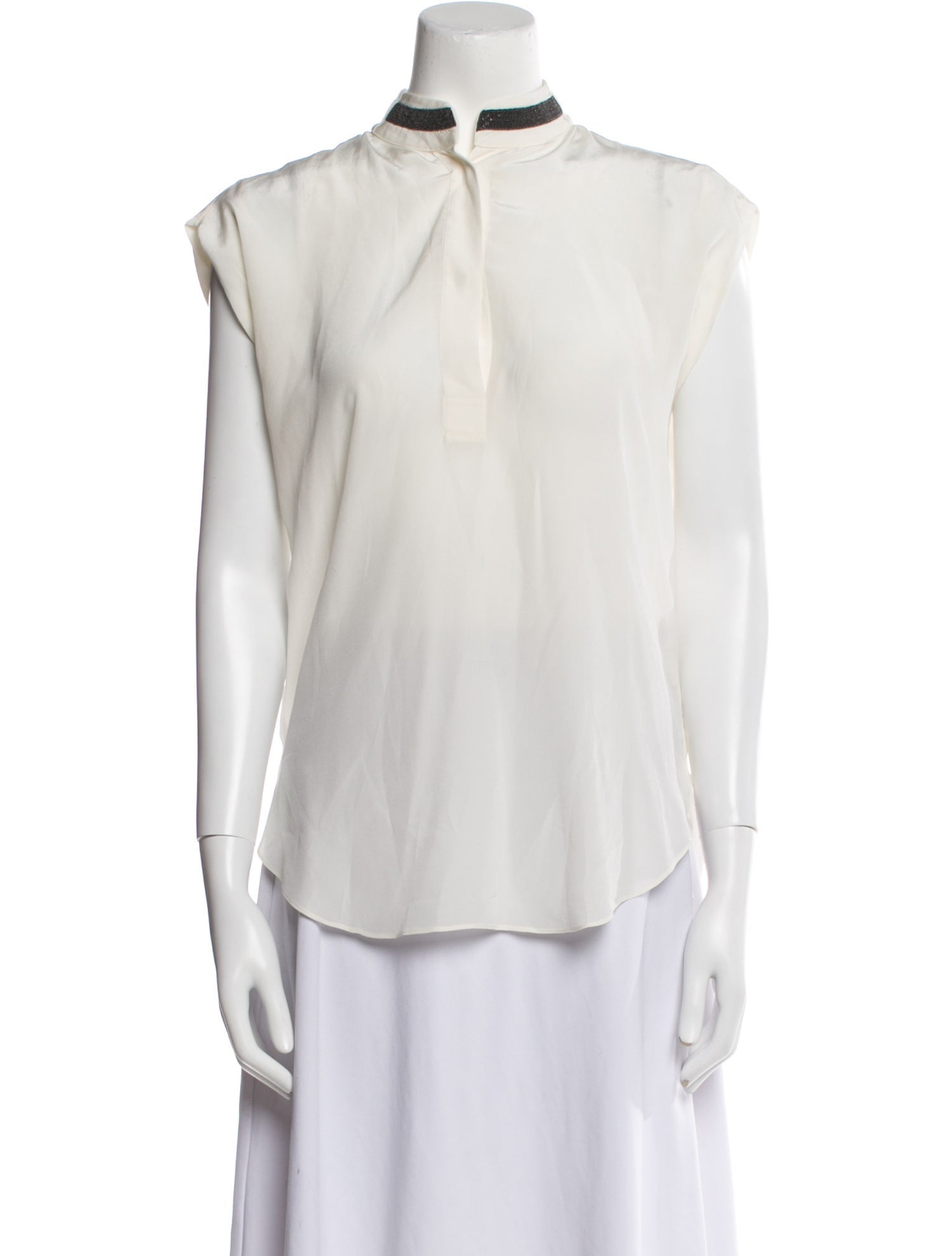 Brunello Cucinelli Silk Mock Neck Blouse