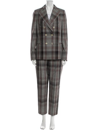 Brunello Cucinelli Virgin Wool Plaid Print Pantsuit