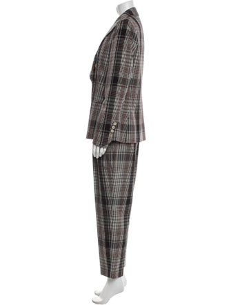 Brunello Cucinelli Virgin Wool Plaid Print Pantsuit