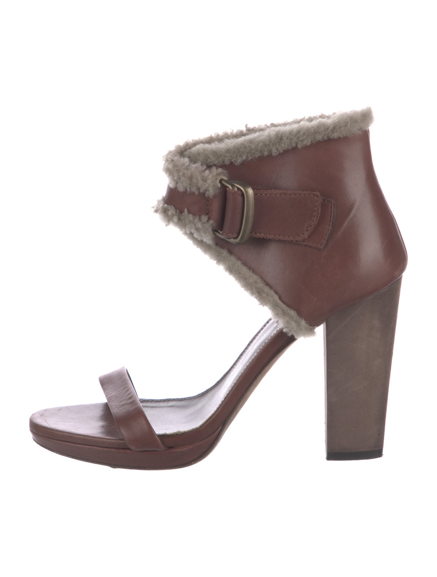 Brunello Cucinelli Leather Fur Trim Sandals