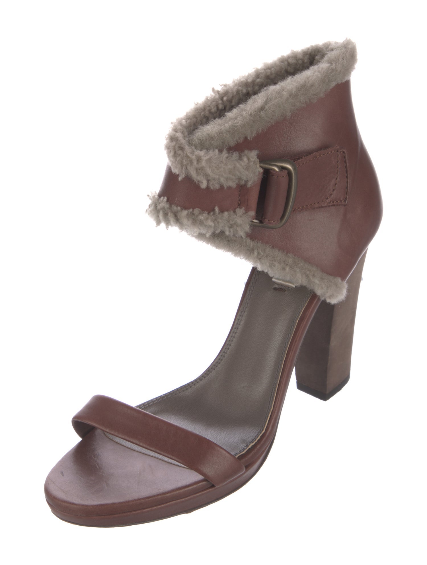 Brunello Cucinelli Leather Fur Trim Sandals