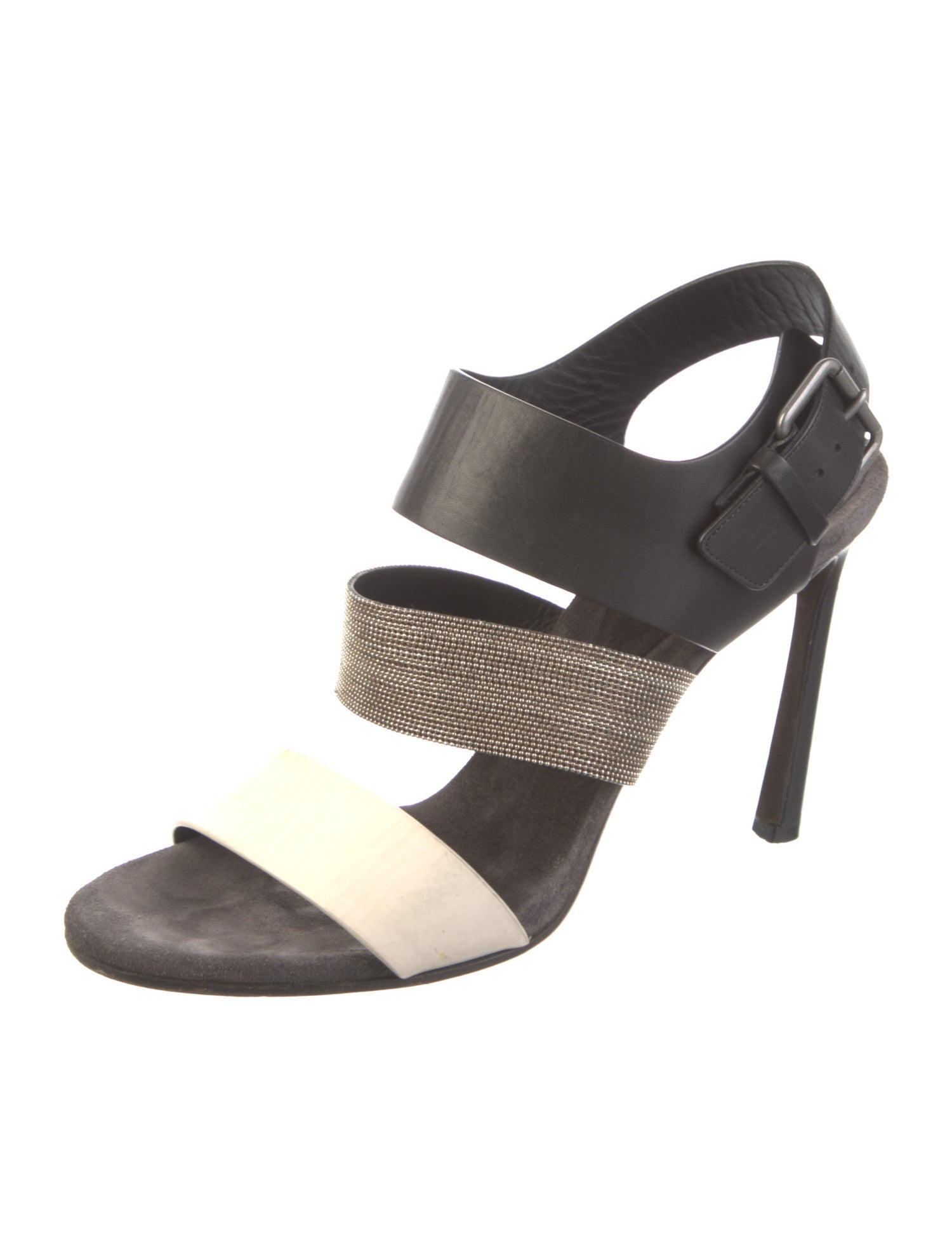 Brunello Cucinelli Leather Colorblock Pattern Slingback Sandals