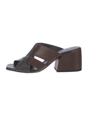 Brunello Cucinelli Monili Leather Slides