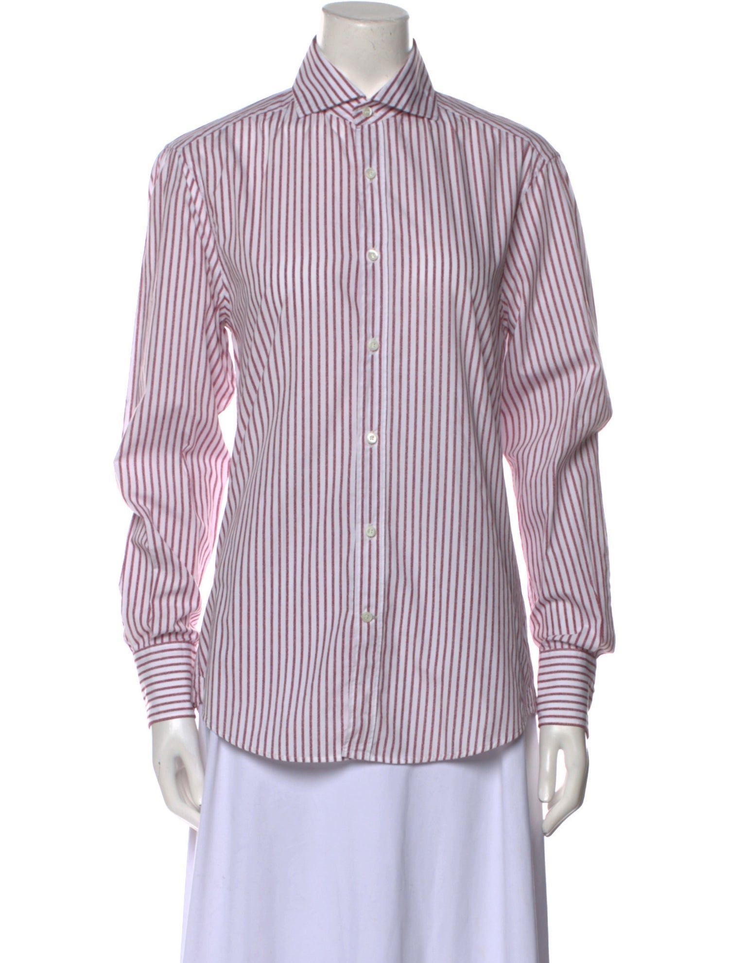 Brunello Cucinelli Striped Long Sleeve Button-Up Top