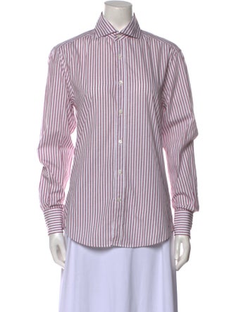 Brunello Cucinelli Striped Long Sleeve Button-Up Top