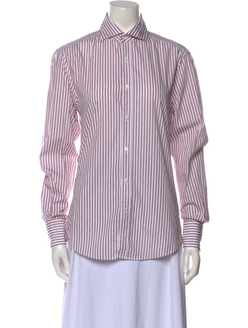 Brunello Cucinelli Striped Long Sleeve Button-Up Top