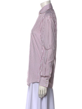 Brunello Cucinelli Striped Long Sleeve Button-Up Top