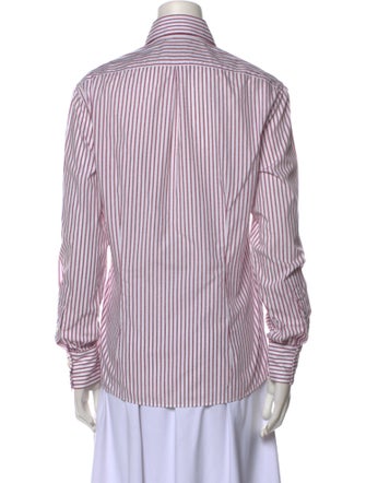 Brunello Cucinelli Striped Long Sleeve Button-Up Top