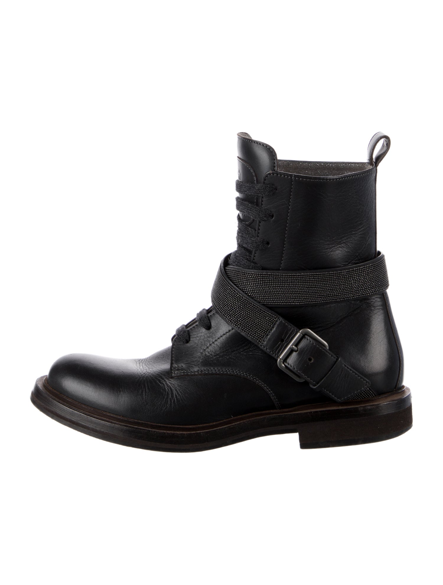 Brunello Cucinelli Monili Leather Combat Boots