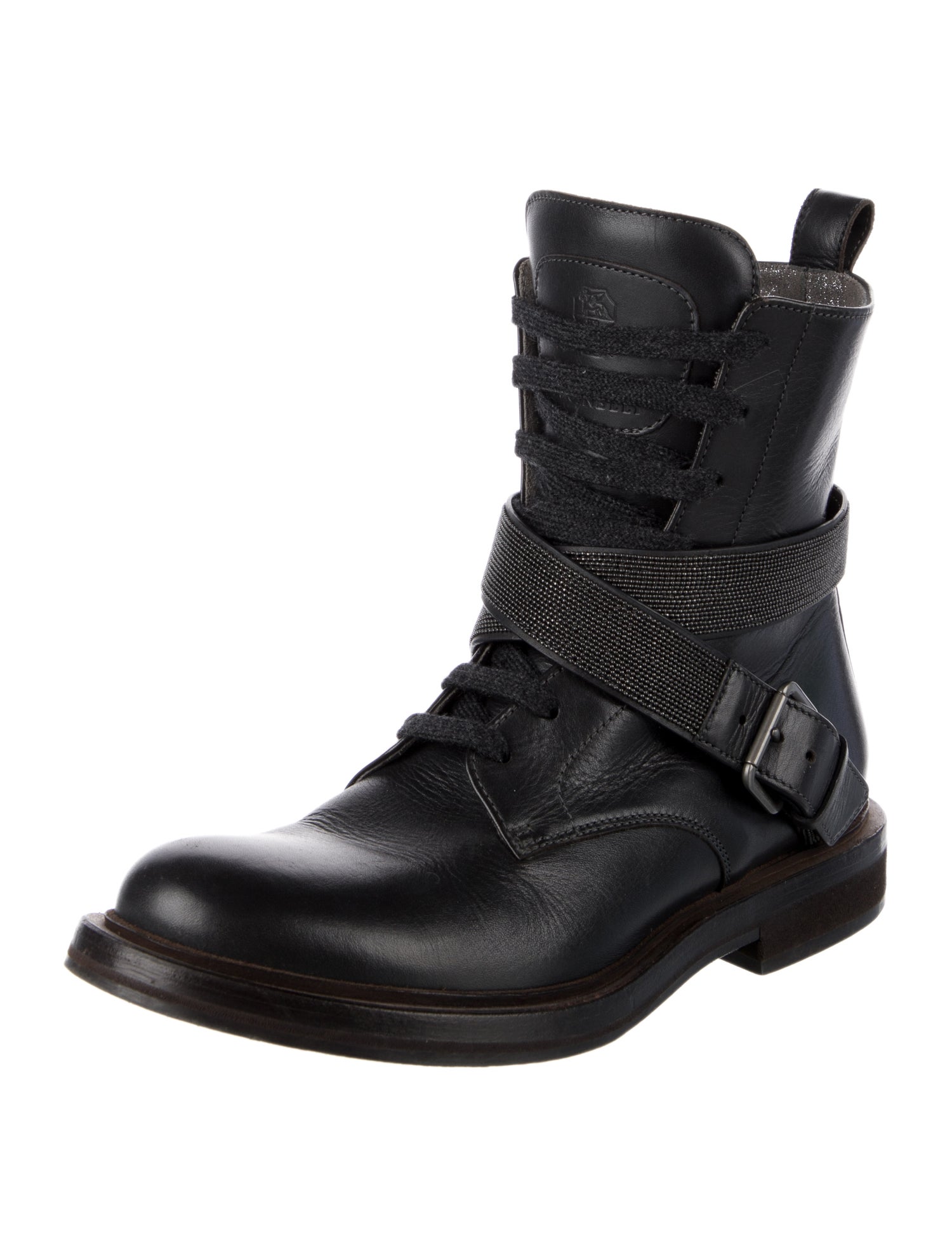 Brunello Cucinelli Monili Leather Combat Boots