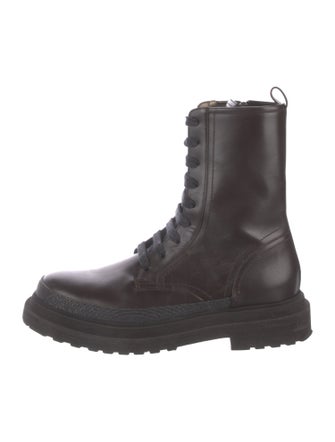 Brunello Cucinelli Leather Beaded Accents Combat Boots
