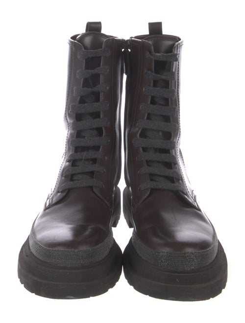 Brunello Cucinelli Leather Beaded Accents Combat Boots