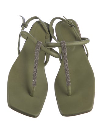 Brunello Cucinelli Monili Leather T-Strap Sandals