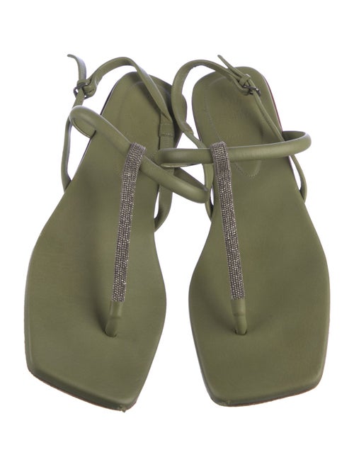 Brunello Cucinelli Monili Leather T-Strap Sandals