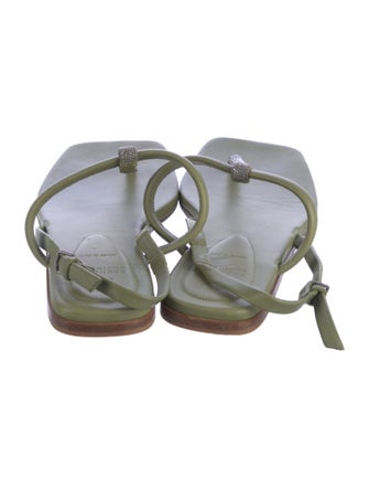Brunello Cucinelli Monili Leather T-Strap Sandals