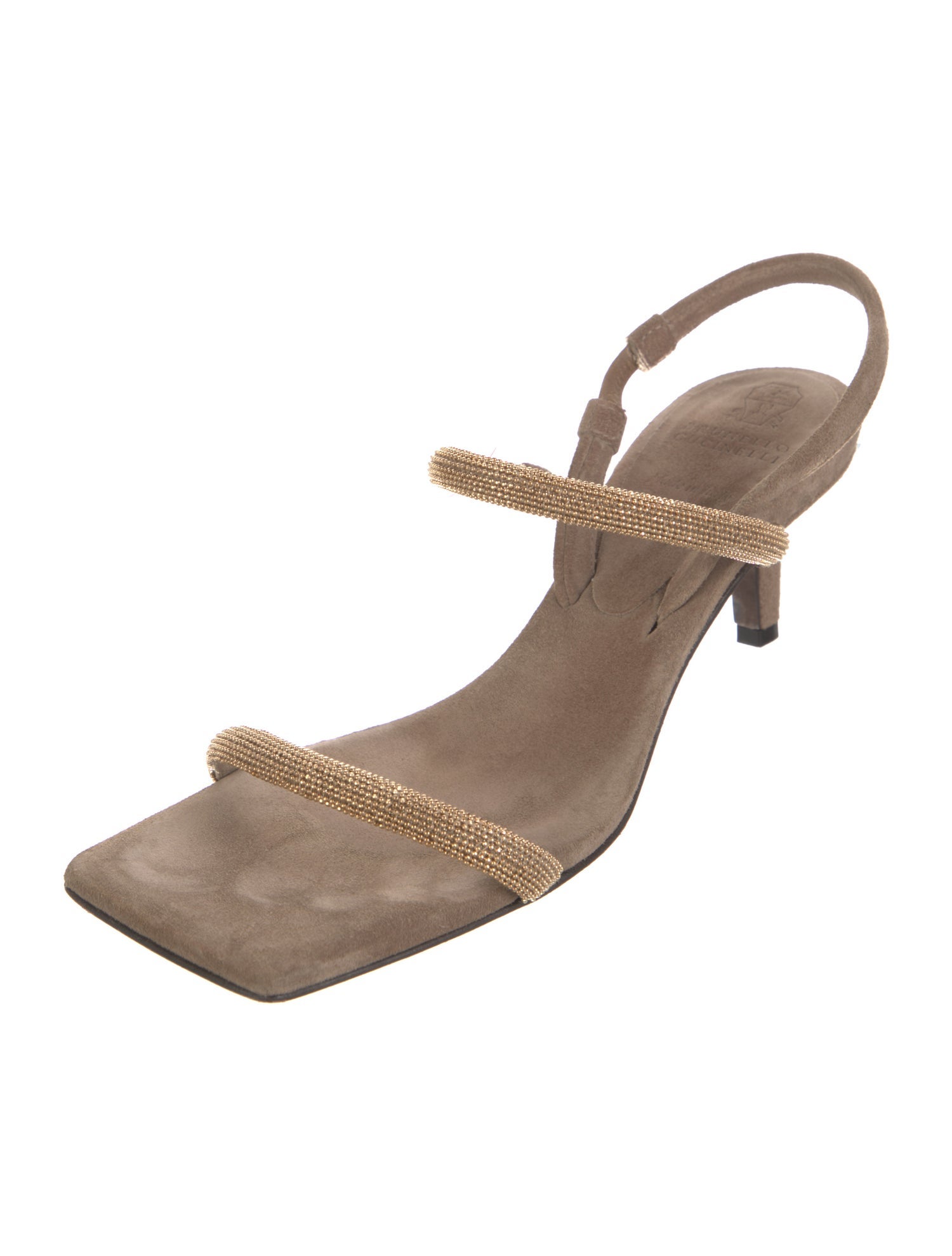 Brunello Cucinelli Monili Suede Slingback Sandals